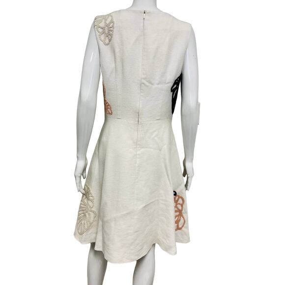 HUGO BOSS Ivory Leaf DYFERA Embroidered Sleeveless Knee Length A-Line Dress 8 - Picture 2 of 3